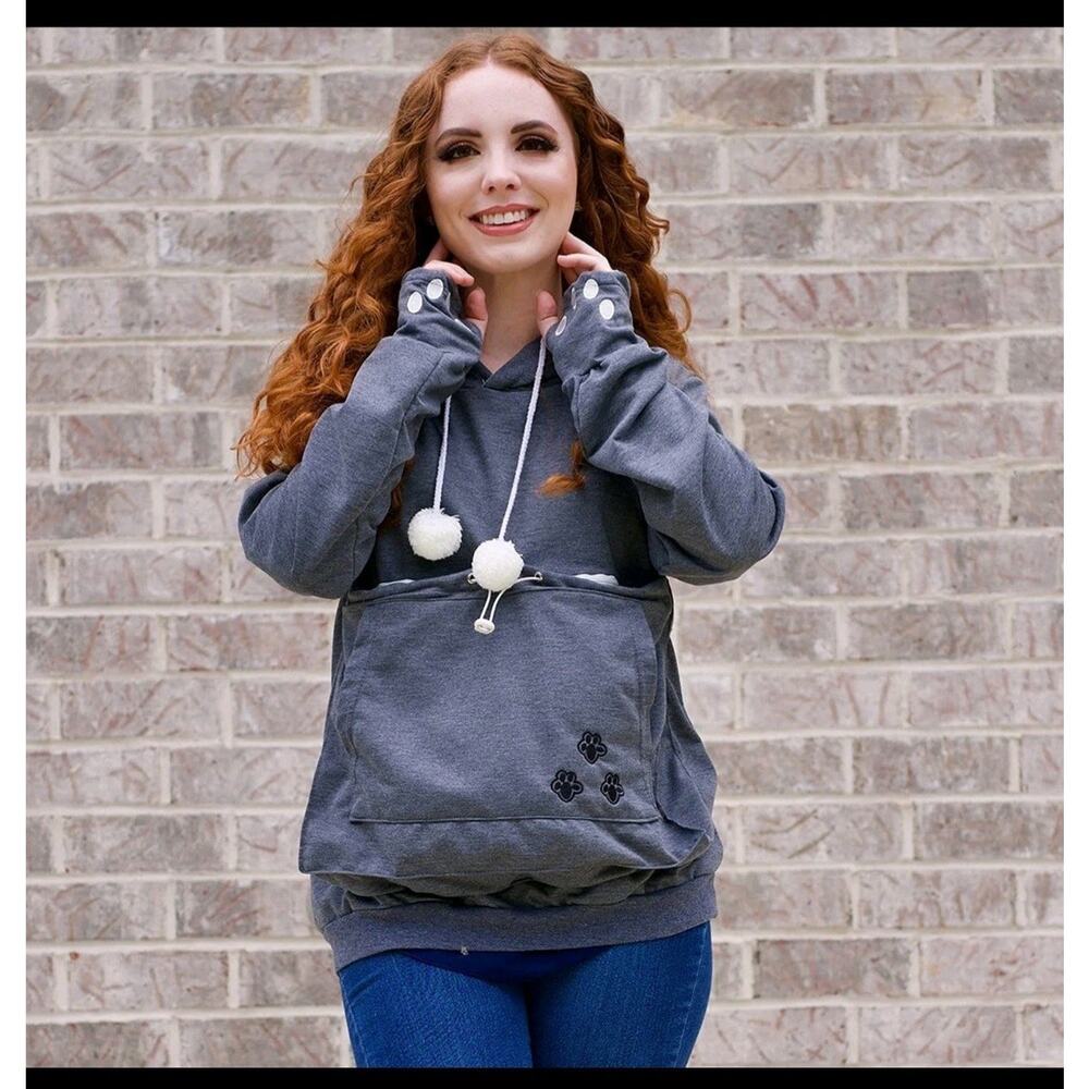 Hoodie with Dog Hands Free Pouch NWT Gray Ears Kei Tomlison NWT, Women's Medium